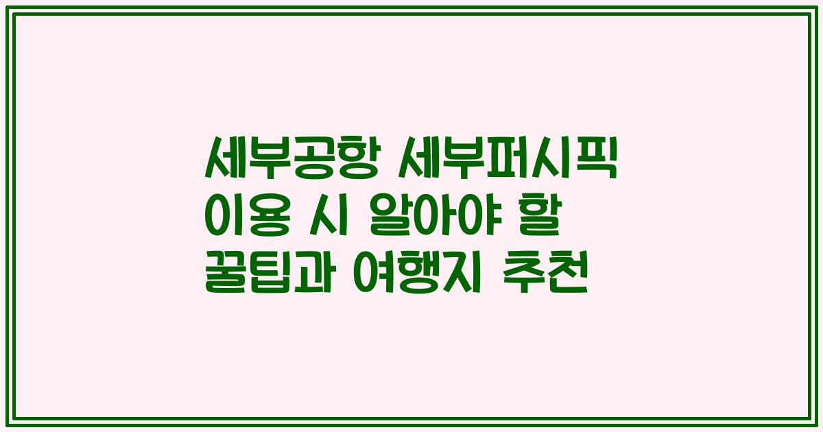 세부공항 세부퍼시픽 이용 시 알아야 할 꿀팁과 여행지 추천