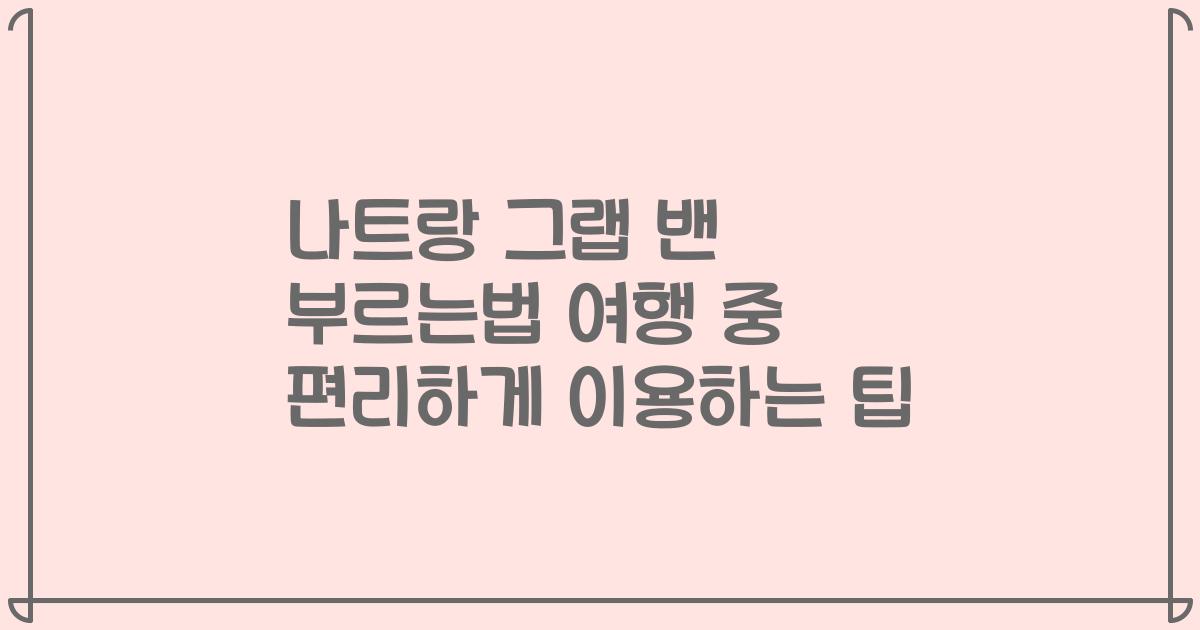 나트랑 그랩 밴 부르는법 여행 중 편리하게 이용하는 팁